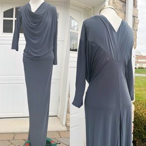LONG SILVER MAXI COWL NECK LONG SLEEVES MERMAID STYLE DRESS XL